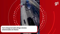 camera-registra-momento-em-que-carro-desgovernado-atinge-dois-veiculos-que-estavam-estacionados-em-mg;-veja-video