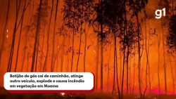 botijao-de-gas-cai-de-caminhao,-explode-e-causa-incendio-em-vegetacao-em-mg;-veja-video